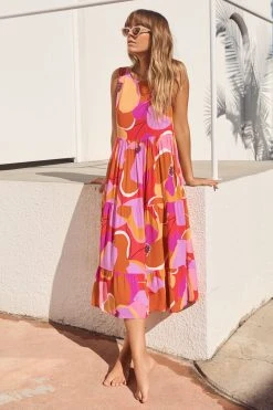 S21A Olivia Midi Tie Dress In Kea Sale