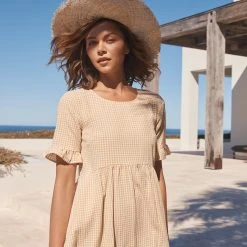 S21A Remi Dress In Sesame Gingham Sale