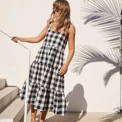 S21A Winifred Midi Dress In Granite Gingham