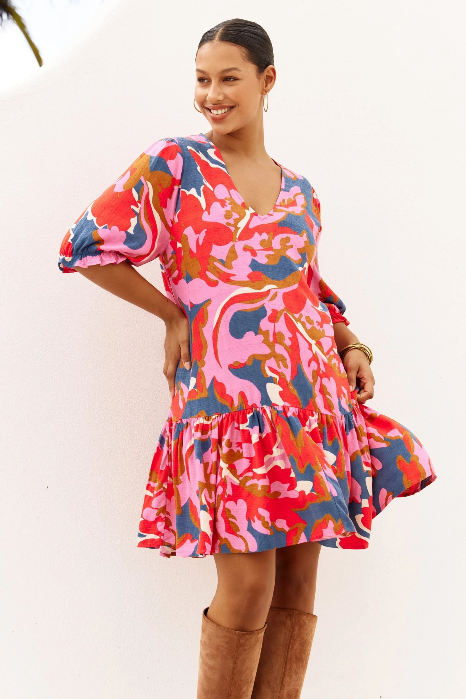 W22A Rosa Frill Sleeve Dress In Sugar Maple 8 W22A Rosa Frill Sleeve Dress In Sugar Maple